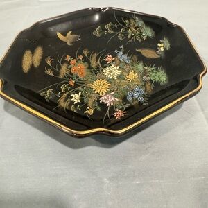 Vintage Andrea by Sadek Japanese Black & Gold Floral Bird Tray